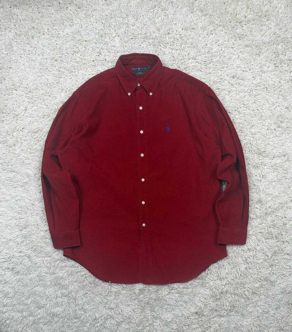 Vintage Ralph Lauren Blake Corduroy Shirt Mens M Red Button Down Pony Logo 90s